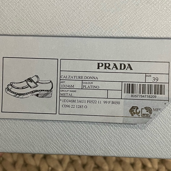PRADA Triangular Logo Metallic Gold Leather Chocolate Loafers size 39 - Picture 11 of 16